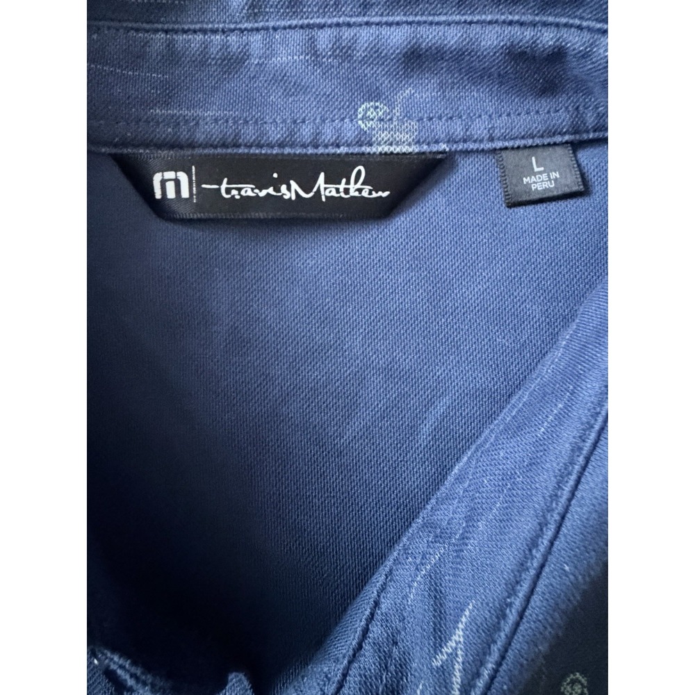 Travis Mathew Short Sleeve Polo Shirt Blue Boat Mountain Theme Logo Large JBHS - Picture 10 of 11